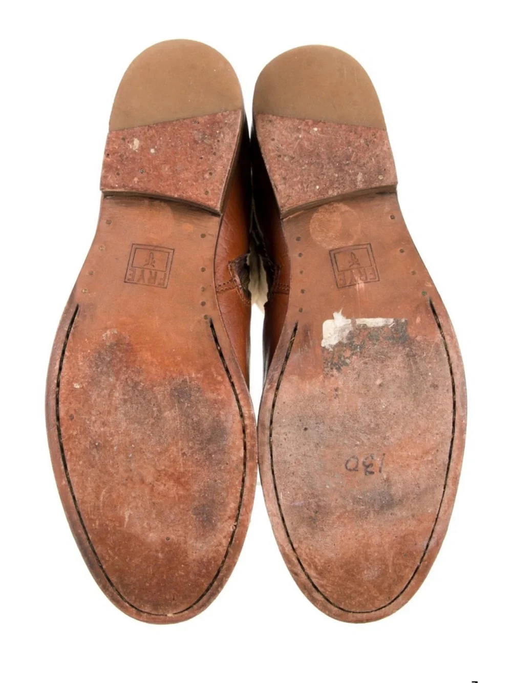 Vintage Frye Brown Leather & Tan Canvas Over-riding boots with braided detail